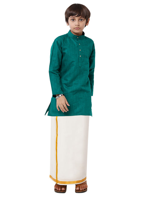 Ramraj Cotton Boys Fantastic Kurta & White Dhoti Set Green FS5