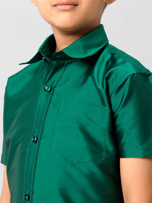 Ramraj Cotton Boys Silk Cotton Dark Green Half Sleeves Shirt K9