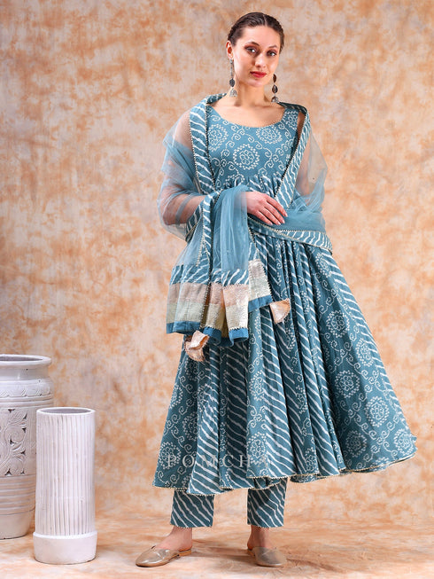 Pomcha Jaipur Dil Kash Powder Blue Bhendhaj Anarkali Set