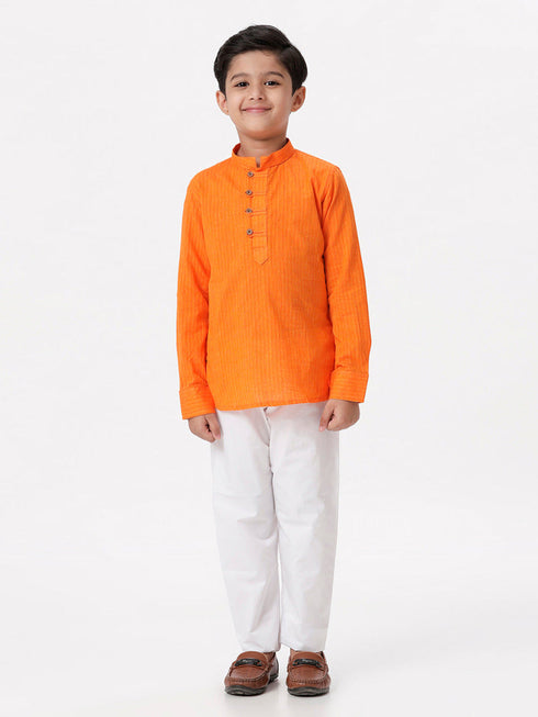 Ramraj Cotton Boys Breeze Cotton Full Sleeves Orange Kurta