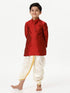 Ramraj Cotton Boys Silk Cotton Full Sleeves Red Kurta with Panchakacham Combo