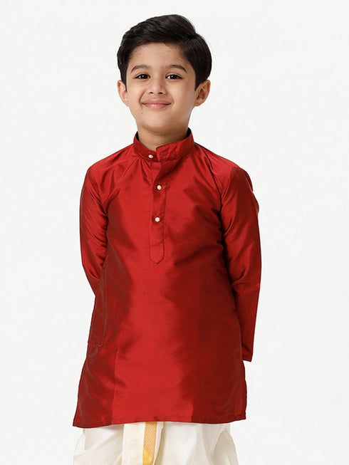 Ramraj Cotton Boys Full Sleeves Red Shiny Kurta K8