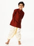 Ramraj Cotton Boys Silk Cotton Full Sleeves Maroon Kurta with Panchakacham Combo