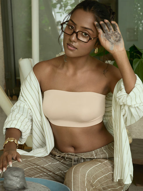 UNDERNEAT Bandeau - No Slip Non-Padded Wireless Seamless Tube Bra - Beige