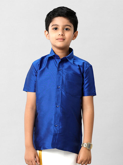 Ramraj Cotton Boys Silk Cotton Light Blue Half Sleeves Shirt K5