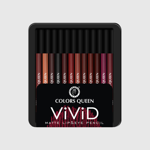 Colors Queen Vivid Matte Lip & Eye Pencil – 12 Smooth Shades Set