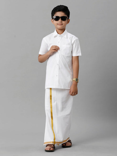 Ramraj Cotton Boys Cotton Half Sleeves White Shirt