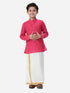 Ramraj Cotton Boys Breeze Cotton Full Sleeves Dark Pink Kurta with Dhoti Combo