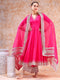 Pomcha Jaipur Adaa Pink Rose Cotton Anarkali Set With Soft Net Dupatta