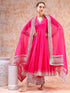 Pomcha Jaipur Adaa Pink Rose Cotton Anarkali Set With Soft Net Dupatta