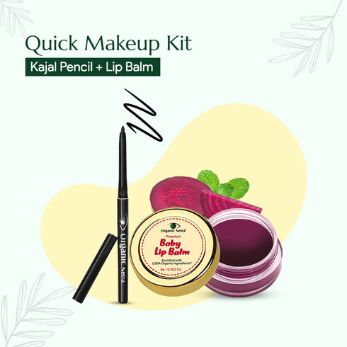 Organicnetra Quick Makeup - Kit Kajal Pencil + Lip Balm