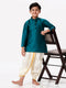 Ramraj Cotton Boys Silk Cotton Full Sleeves Dark Green Kurta with Panchakacham Combo