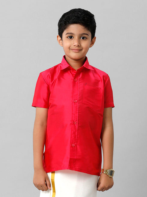Ramraj Cotton Boys Silk Cotton Dark Pink Half Sleeves Shirt K13