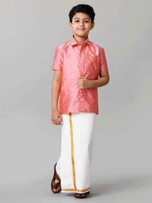 Ramraj Cotton Boys Silk Cotton Pink Half Sleeves Shirt K45