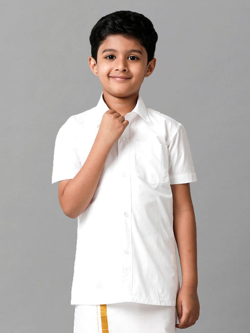 Ramraj Cotton Boys Cotton Half Sleeves White Shirt