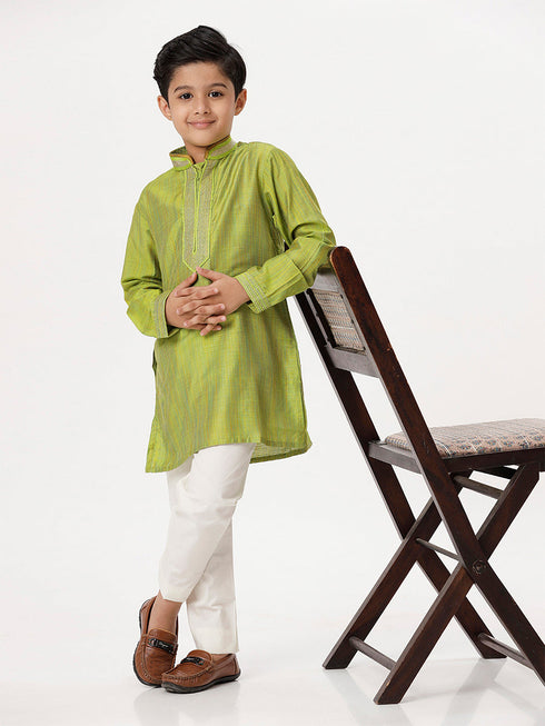 Ramraj Cotton Boys Emerald Full Sleeves Parrot Green Kurta