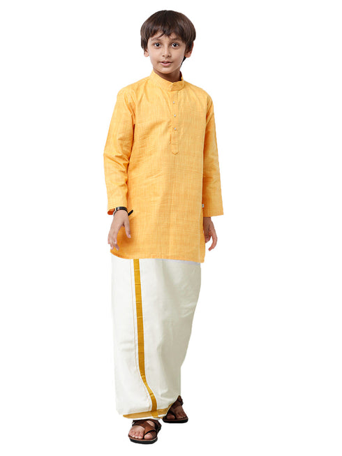 Ramraj Cotton Boys Fantastic Kurta & Cream Dhoti Set Yellow FS1