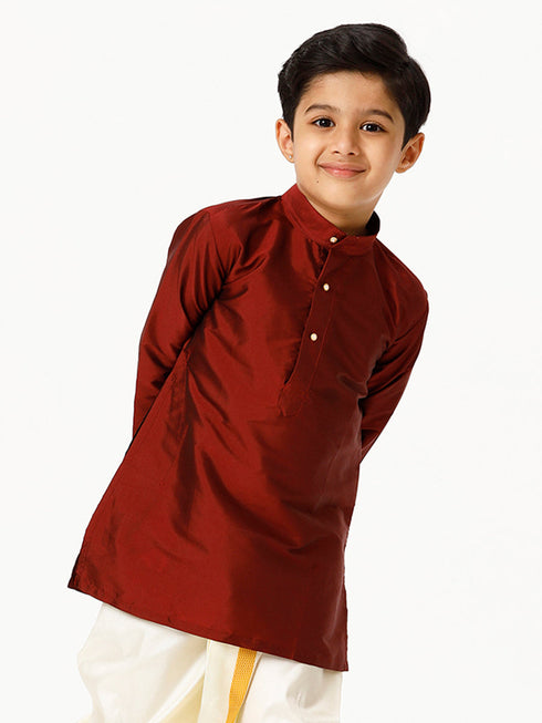 Ramraj Cotton Boys Full Sleeves Maroon Shiny Kurta K7