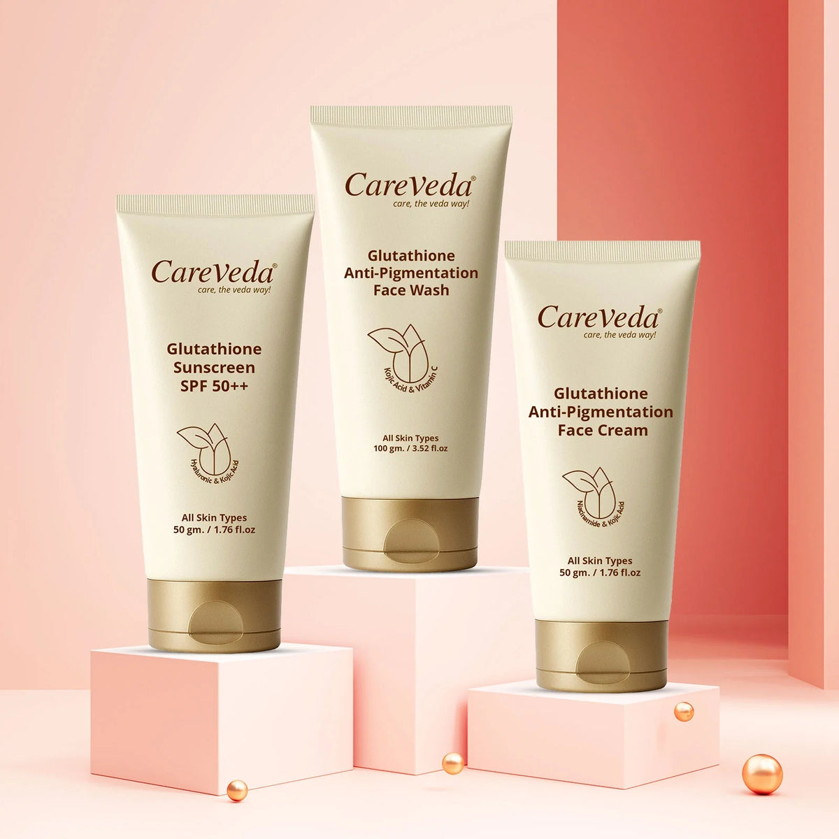 CareVeda Glutathione Skin Care Set of 3 Face Cream Face Wash and Sunsc – PUSHMYCART