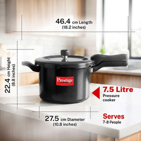 Prestige Svachh Hard Anodised Spillage Control Pressure Cooker 7.5 L Black
