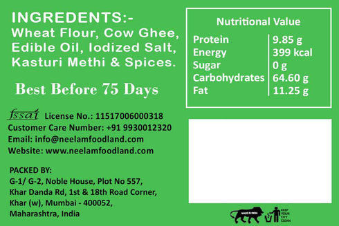 Neelam Foodland Whole Wheat Cow Ghee Methi Khakhra