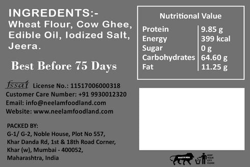 Neelam Foodland Whole Wheat Cow Ghee Jeera Khakhra