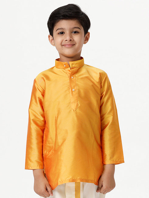 Ramraj Cotton Boys Full Sleeves Golden Yellow Shiny Kurta K6