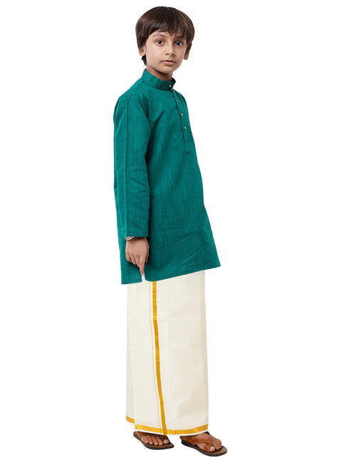 Ramraj Cotton Boys Fantastic Kurta & Cream Dhoti Set Green FS5