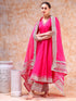 Pomcha Jaipur Adaa Pink Rose Cotton Anarkali Set With Soft Net Dupatta