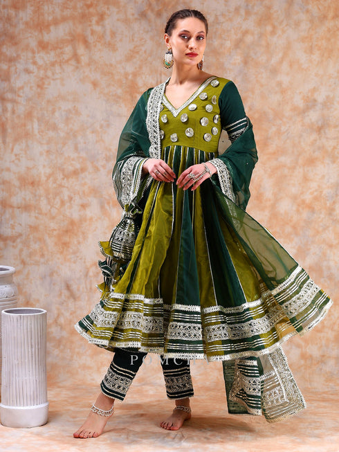 Pomcha Jaipur Dil Kash Green Double Shade Anarkali Set