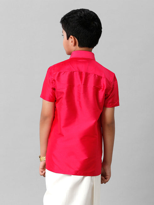 Ramraj Cotton Boys Silk Cotton Dark Pink Half Sleeves Shirt K13