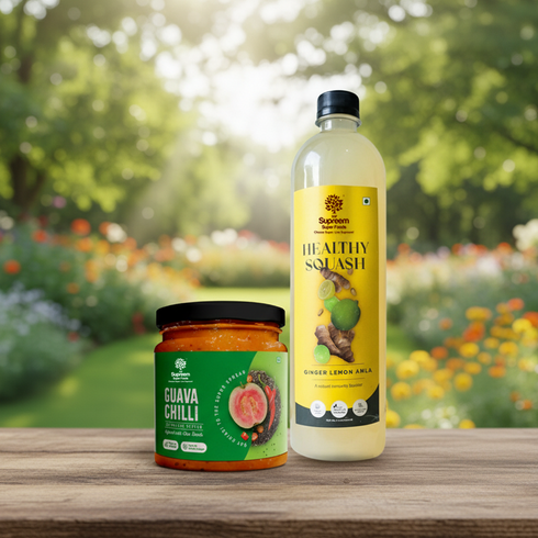 Supreem Super Foods Ginger Lemon Amla Squash + Guava Chilli Spread 200gms