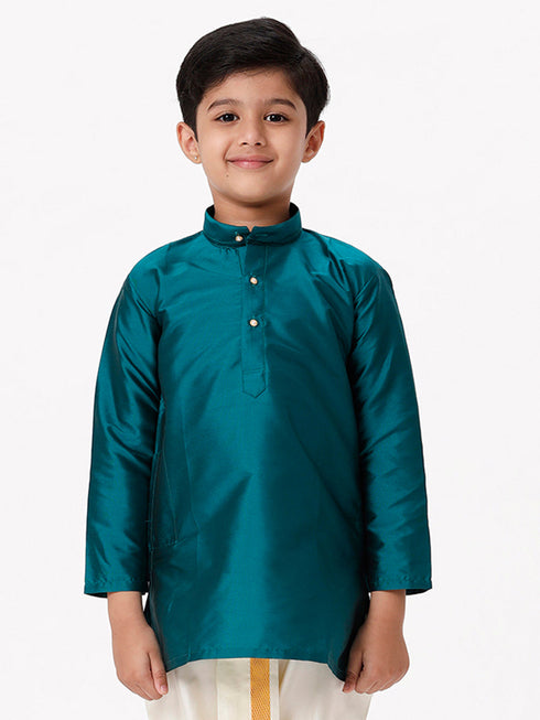 Ramraj Cotton Boys Full Sleeves Dark Green Shiny Kurta K3