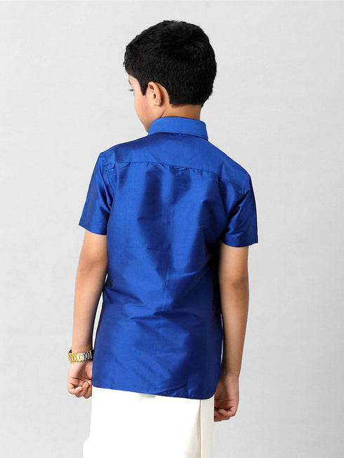 Ramraj Cotton Boys Silk Cotton Light Blue Half Sleeves Shirt K5