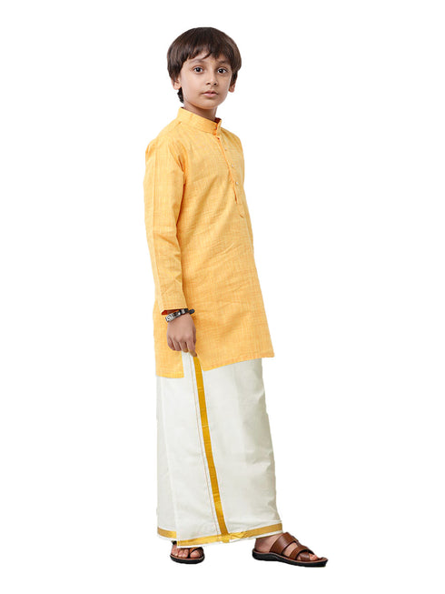Ramraj Cotton Boys Fantastic Kurta & Cream Dhoti Set Yellow FS1