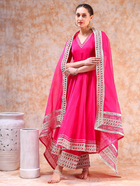 Pomcha Jaipur Dil Kash Hot Pink Anarkali Set