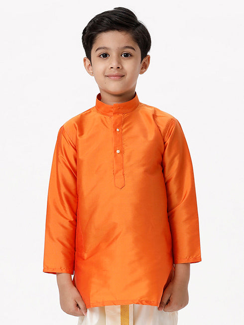 Ramraj Cotton Boys Full Sleeves Orange Shiny Kurta K2