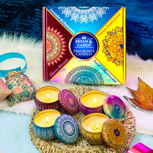 Bryan & Candy Cherry Blossom Vintage Sandalwood Neroli & Honey comb Lavender & Chamomile Candle 100 GM Pack of 4