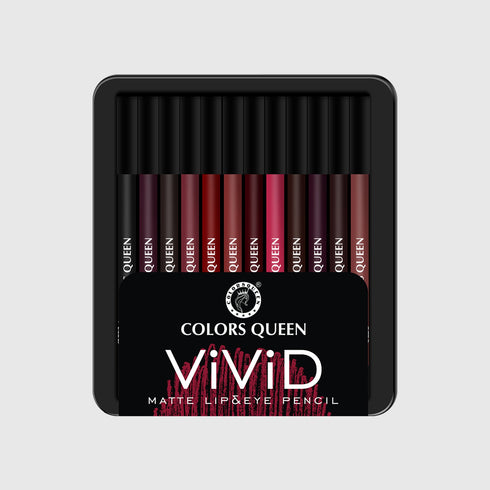 Colors Queen Vivid Matte Lip & Eye Pencil – 12 Smooth Shades Set