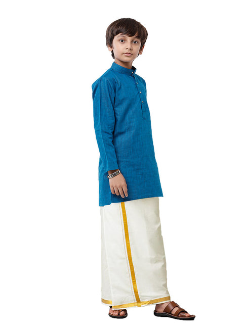 Ramraj Cotton Boys Fantastic Kurta & Cream Dhoti Set Navy FS8