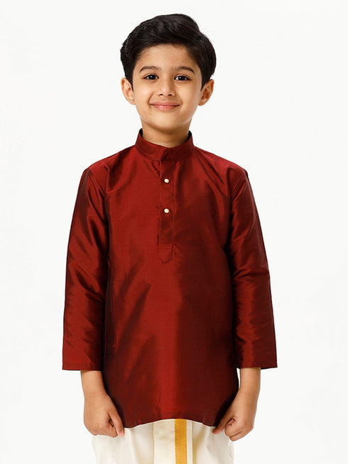 Ramraj Cotton Boys Full Sleeves Maroon Shiny Kurta K7