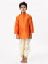 Ramraj Cotton Boys Silk Cotton Full Sleeves Orange Kurta with Panchakacham Combo