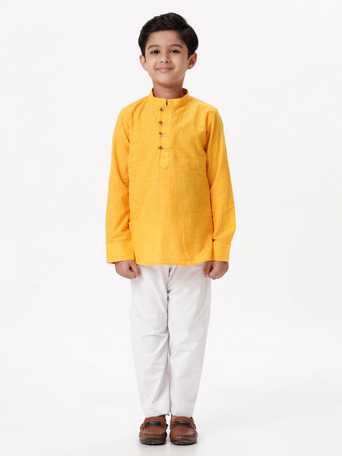 Ramraj Cotton Boys Breeze Cotton Full Sleeves Yellow Kurta