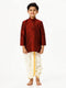 Ramraj Cotton Boys Silk Cotton Full Sleeves Maroon Kurta with Panchakacham Combo
