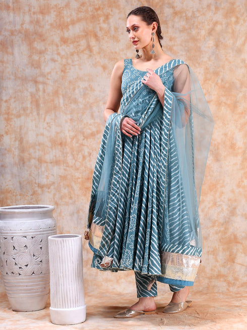 Pomcha Jaipur Dil Kash Powder Blue Bhendhaj Anarkali Set
