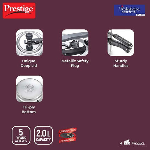 Prestige Nakshatra Essential Svachh Stainless Steel Pressure Cooker 5 L