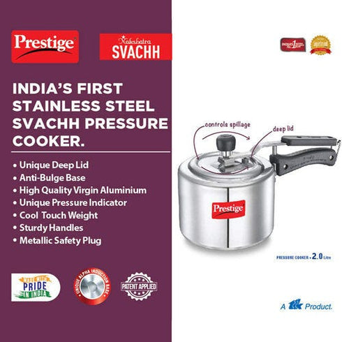 Prestige Nakshatra Svachh Aluminium Spillage Control Pressure Cooker Silver 1.5 L