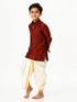 Ramraj Cotton Boys Silk Cotton Full Sleeves Maroon Kurta with Panchakacham Combo