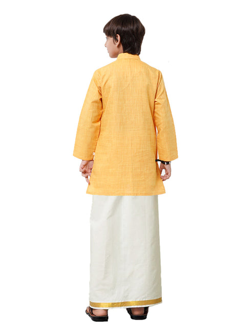 Ramraj Cotton Boys Fantastic Kurta & Cream Dhoti Set Yellow FS1