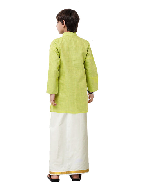 Ramraj Cotton Boys Fantastic Kurta & Cream Dhoti Set Green FS2
